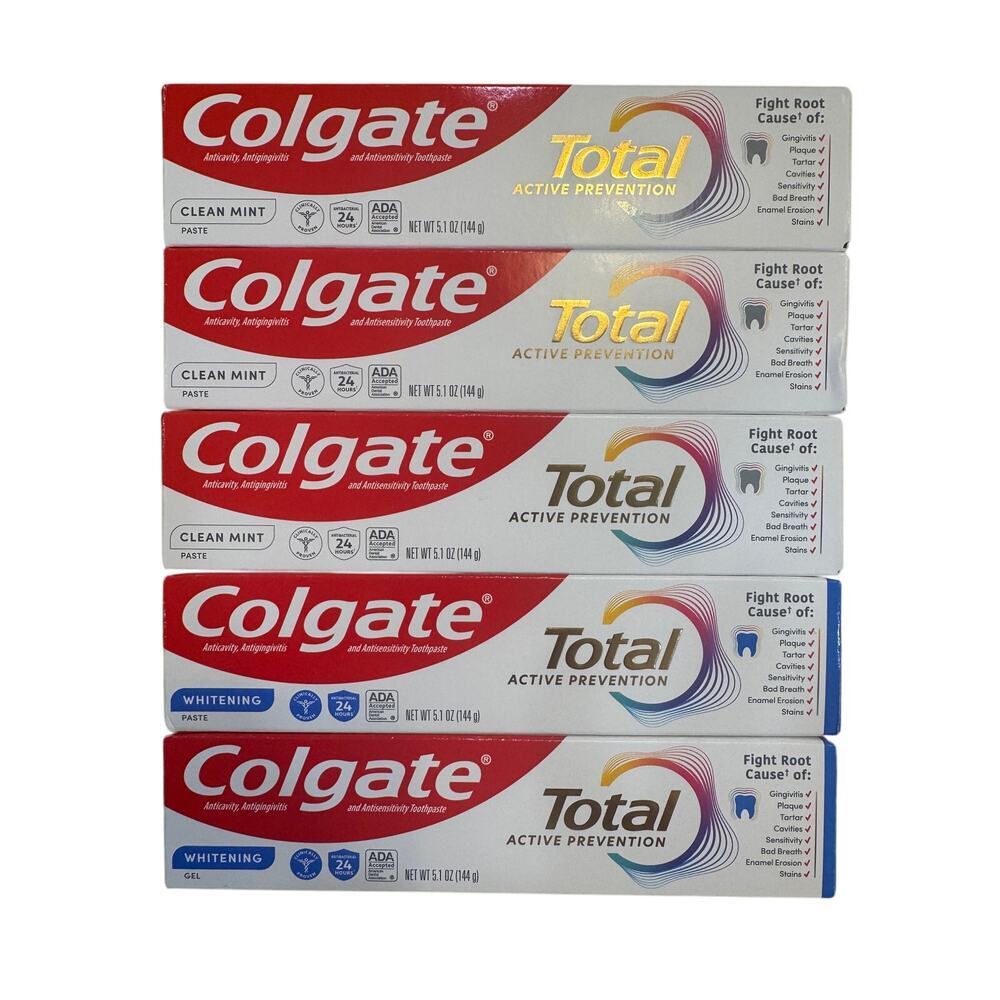 Colgate Total Active Prevention 5.1 oz 3-Clean Mint exp 10/26 2-Whitening 02/27